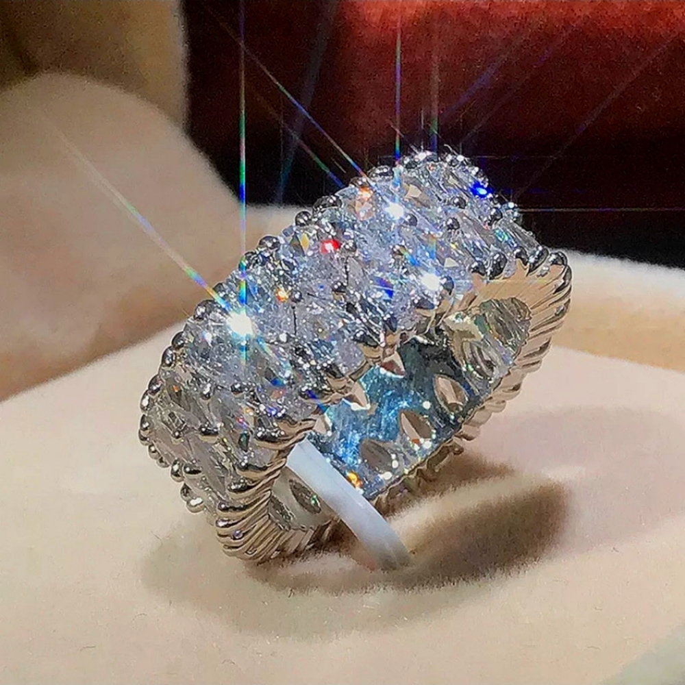 925 Sterling Silver plated  Big Water Drop Zircon Stone Ring Finger Rings